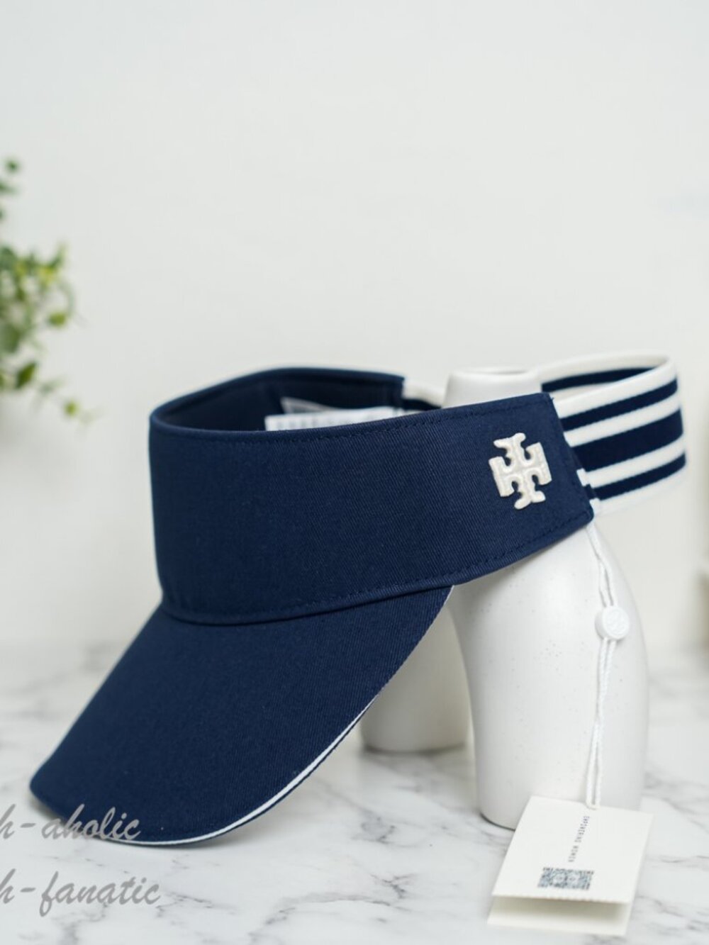 Tory Burch Sport Visor Performance Embroidered Big Logo Navy / White NWT